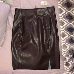 LOFT dark brown leather skirt